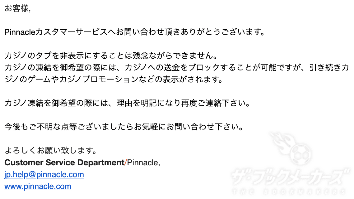 ピナクルでカジノをやらない設定