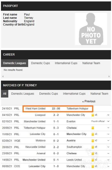 Soccerway レフリーのスケジュール