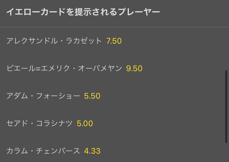 bet365 イエローカードを提示されるプレーヤー