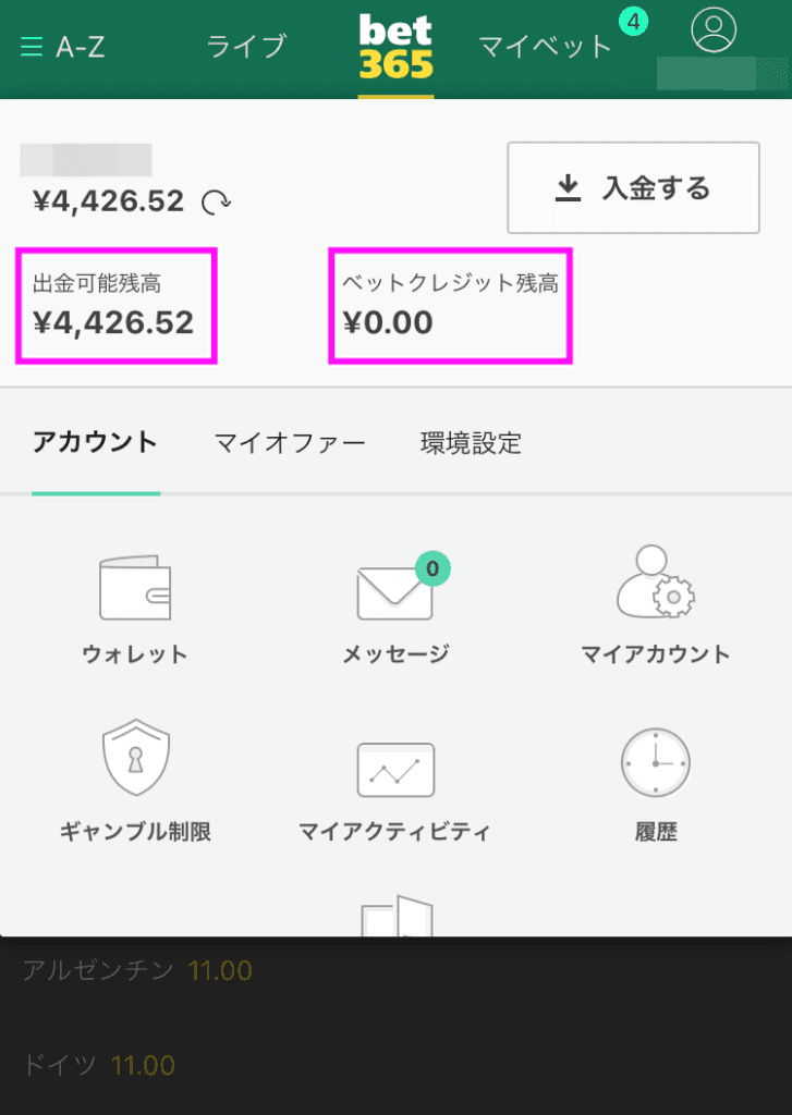 bet365 残高