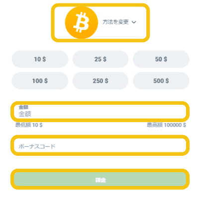 入金額などの情報を入力