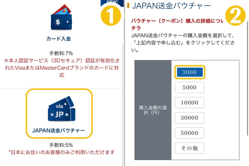 JAPAN送金バウチャーでチャージする方法