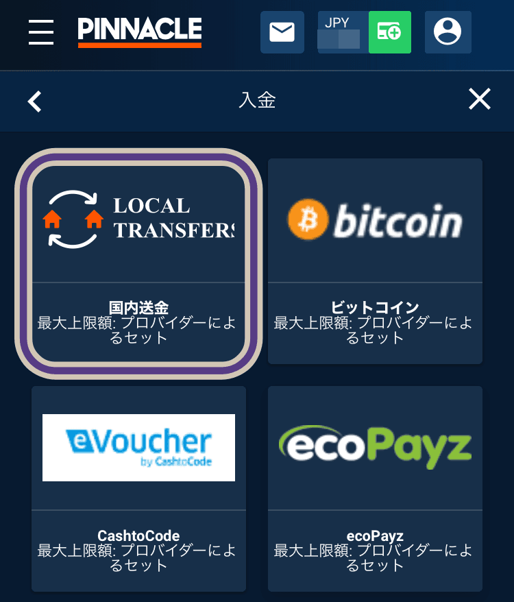 PINNACLE　銀行振込入金