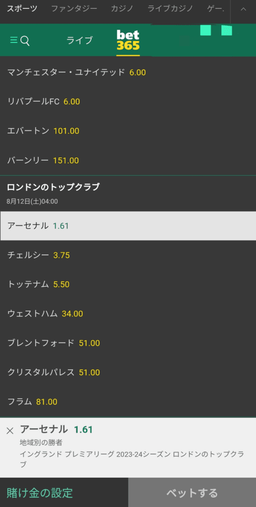 最上位でシーズンを終えるクラブのオッズ